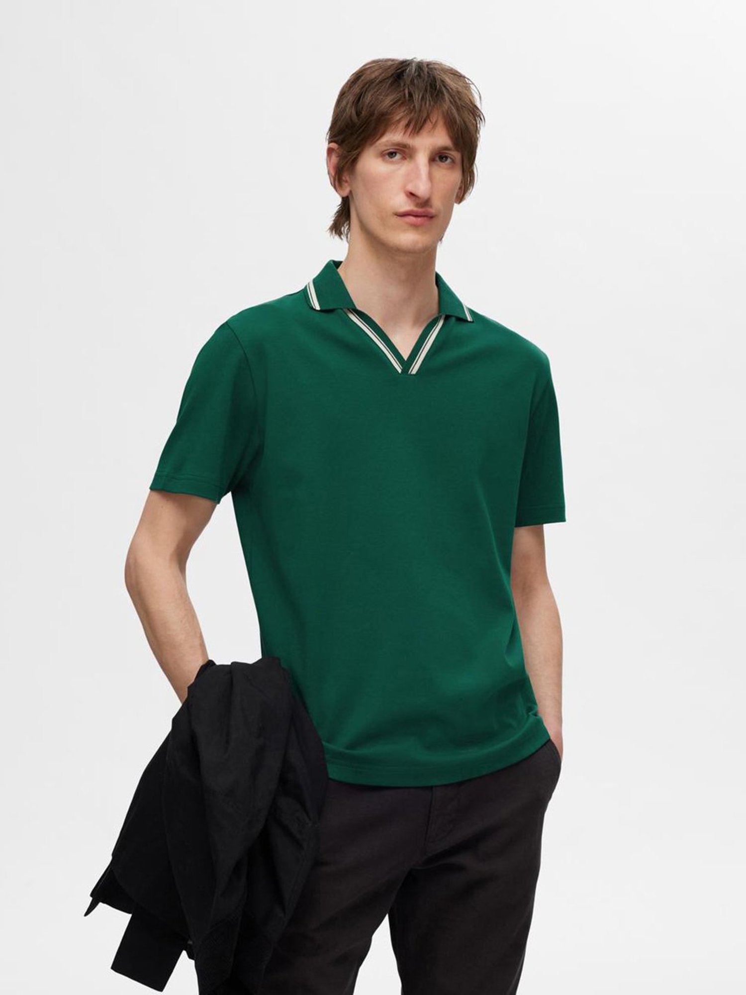 SELECTED HOMME Green Regular Fit Cotton Polo T-Shirt