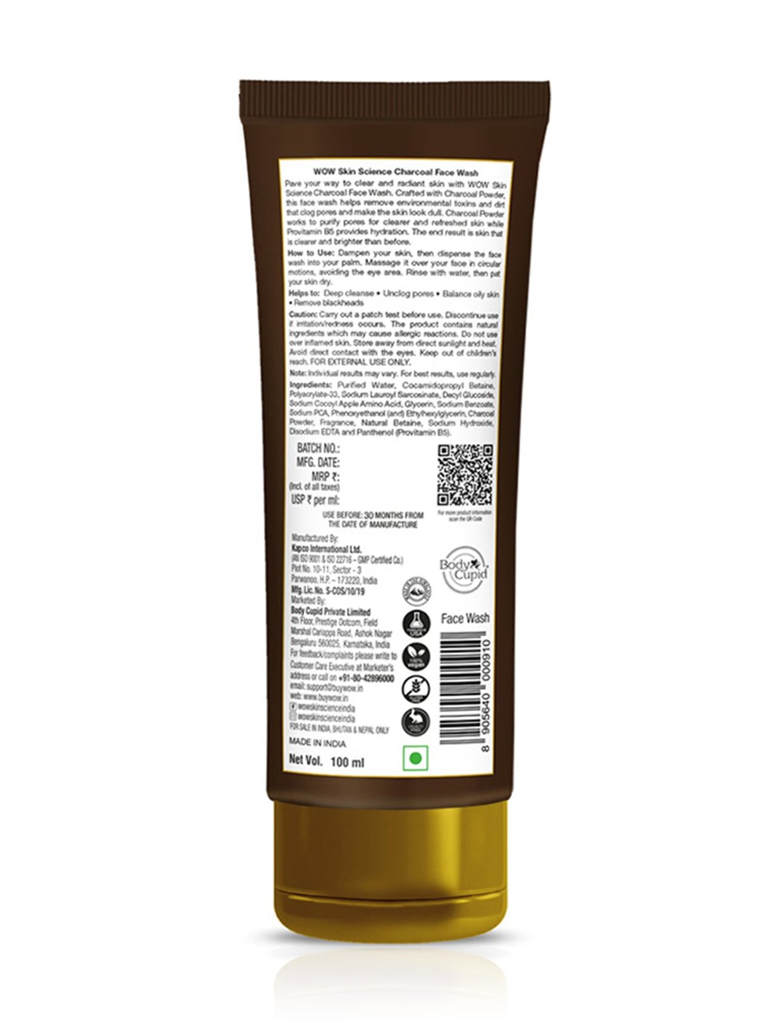 WOW Skin Science Charcoal Face Wash - 100 ml