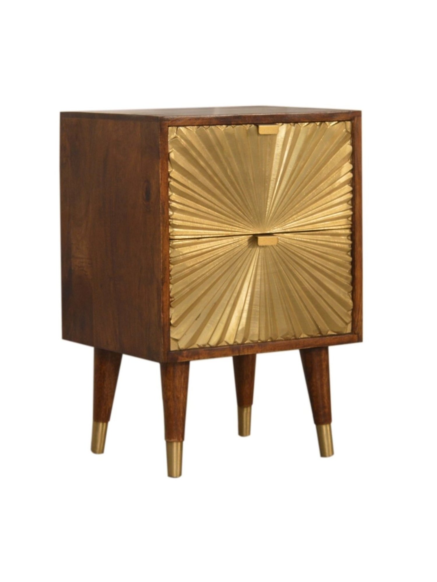 Artisan Furniture Manila Solid Brown Mango Wood Side Table Gold Finish