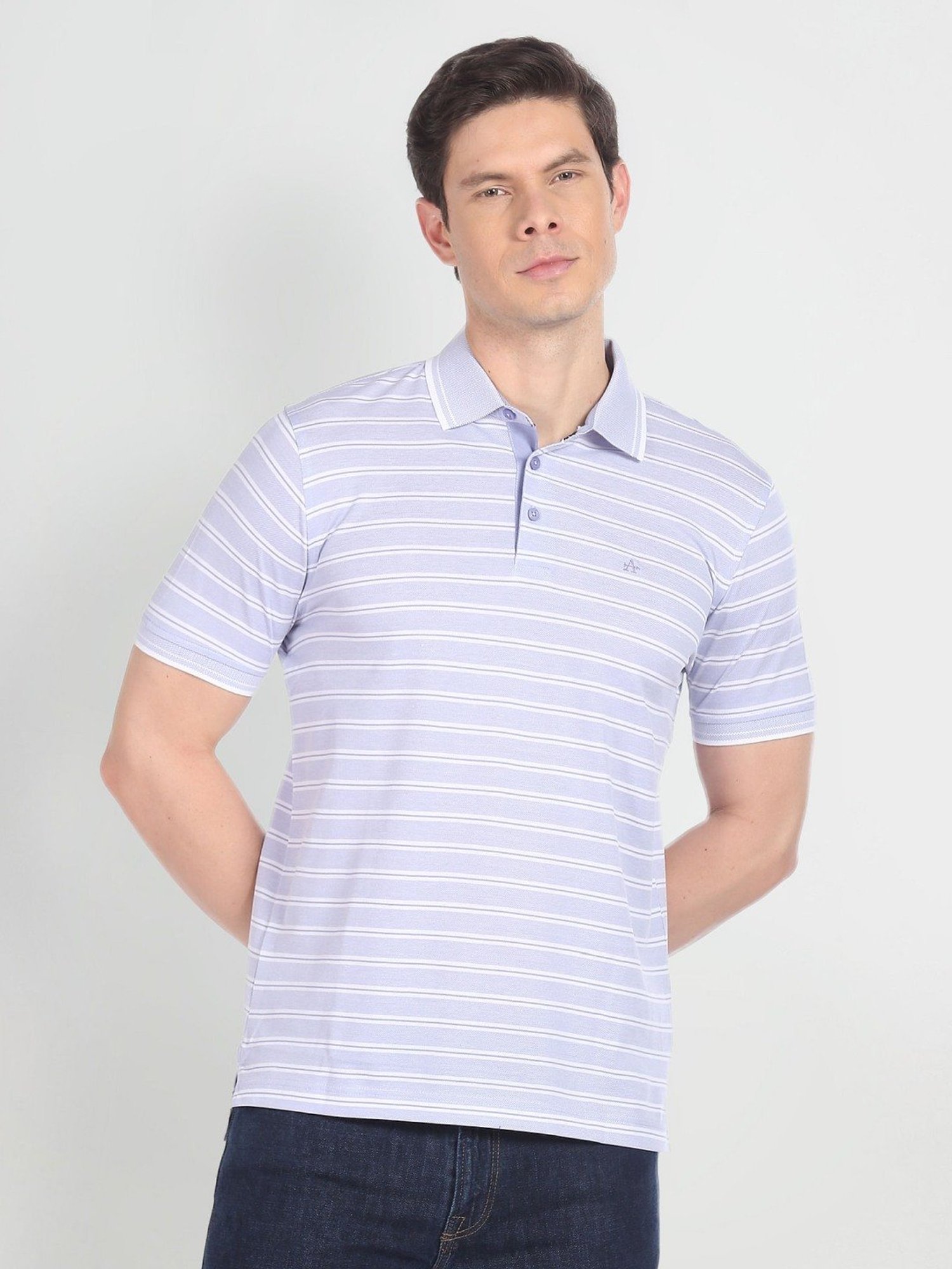 Arrow Purple Cotton Regular Fit Striped Polo T-Shirt