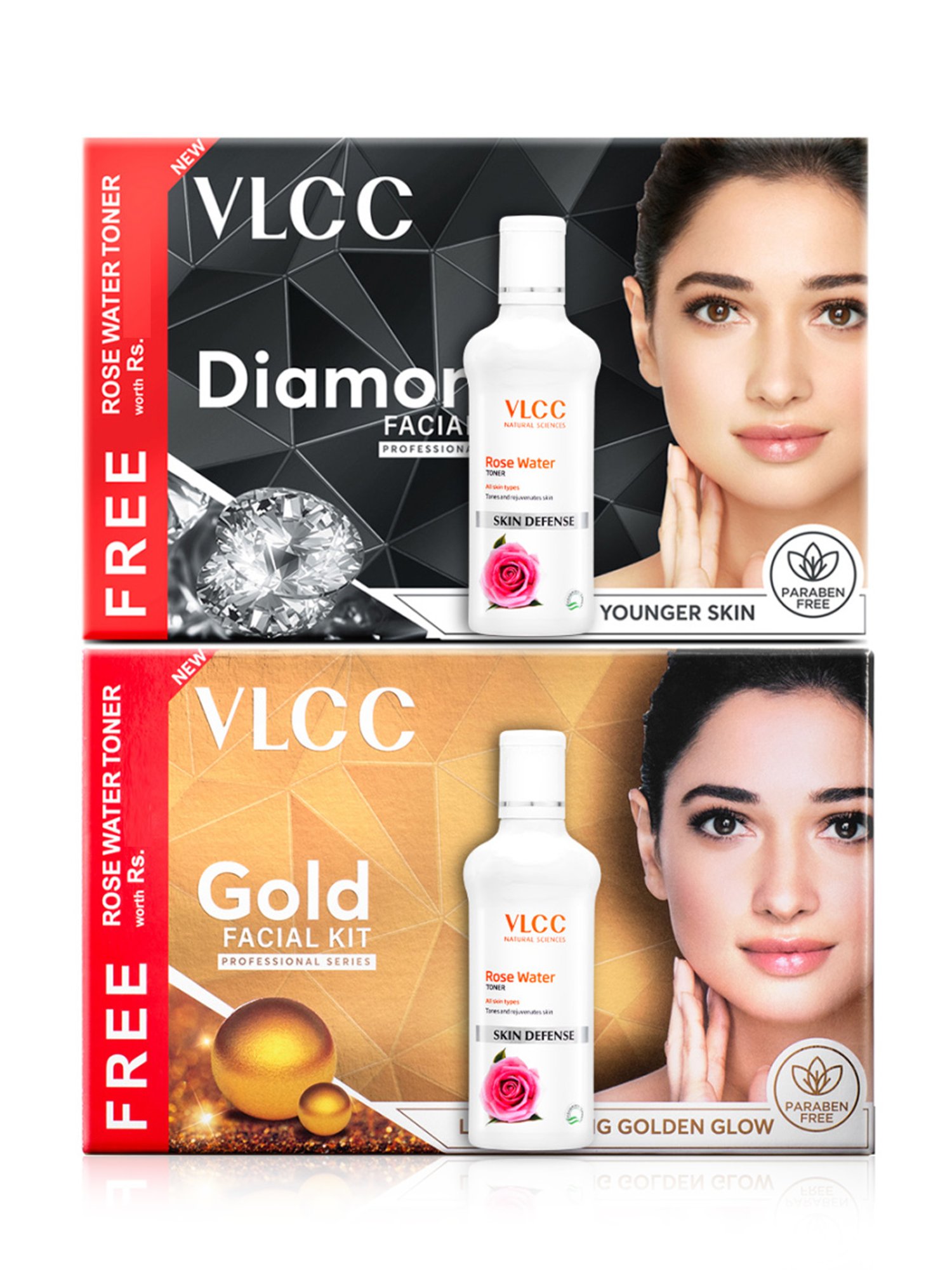 VLCC Gold Facial Kit & Diamond Facial Kit with Free Rose Water Toner