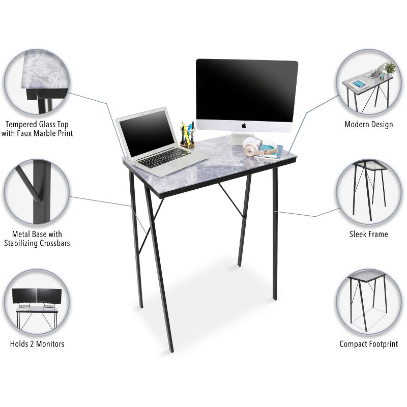 Joy Glass Standing Desk - 31" Modern Multifunctional Table - Marble Print - Stand Steady