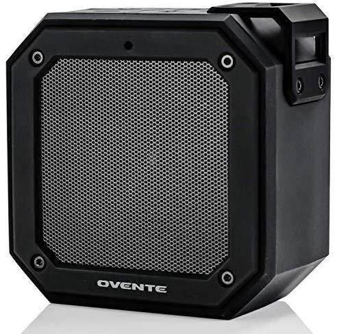 Ovente Wireless Waterproof Portable Mini Stereo Speaker Indoor Home or Outdoor Travel, TWS Pairing for Android, iPhone, Desktop and Laptops, Black (ZA1200B)