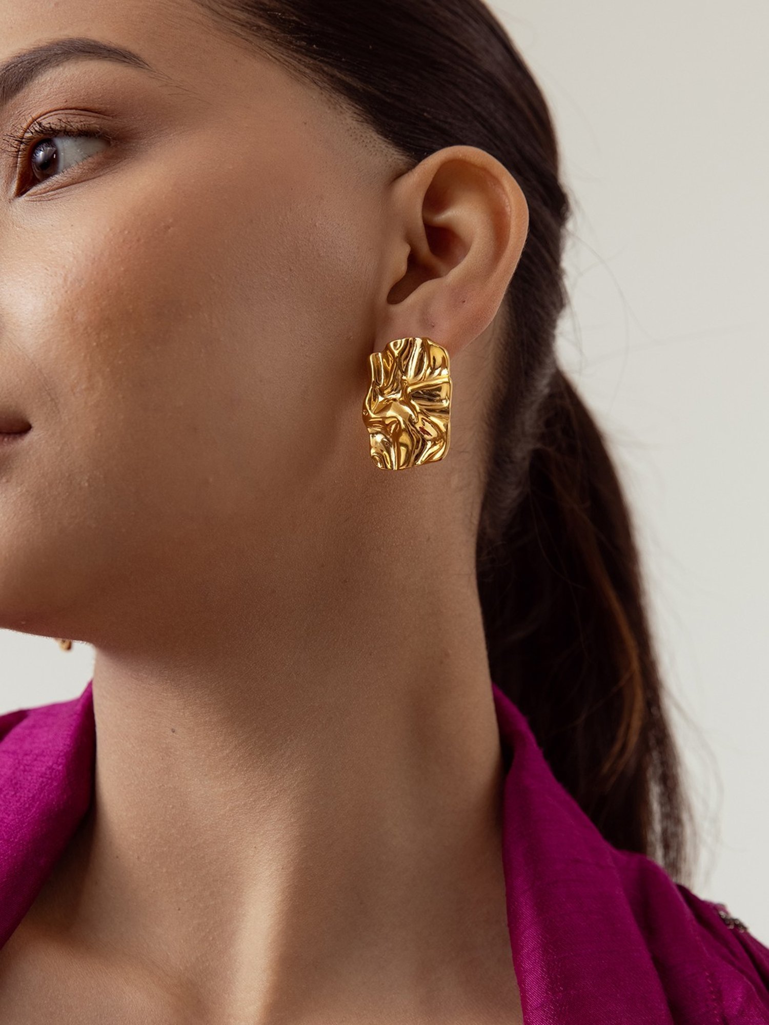 Perfectly Average Foil Textured Rectangle Studs Gold