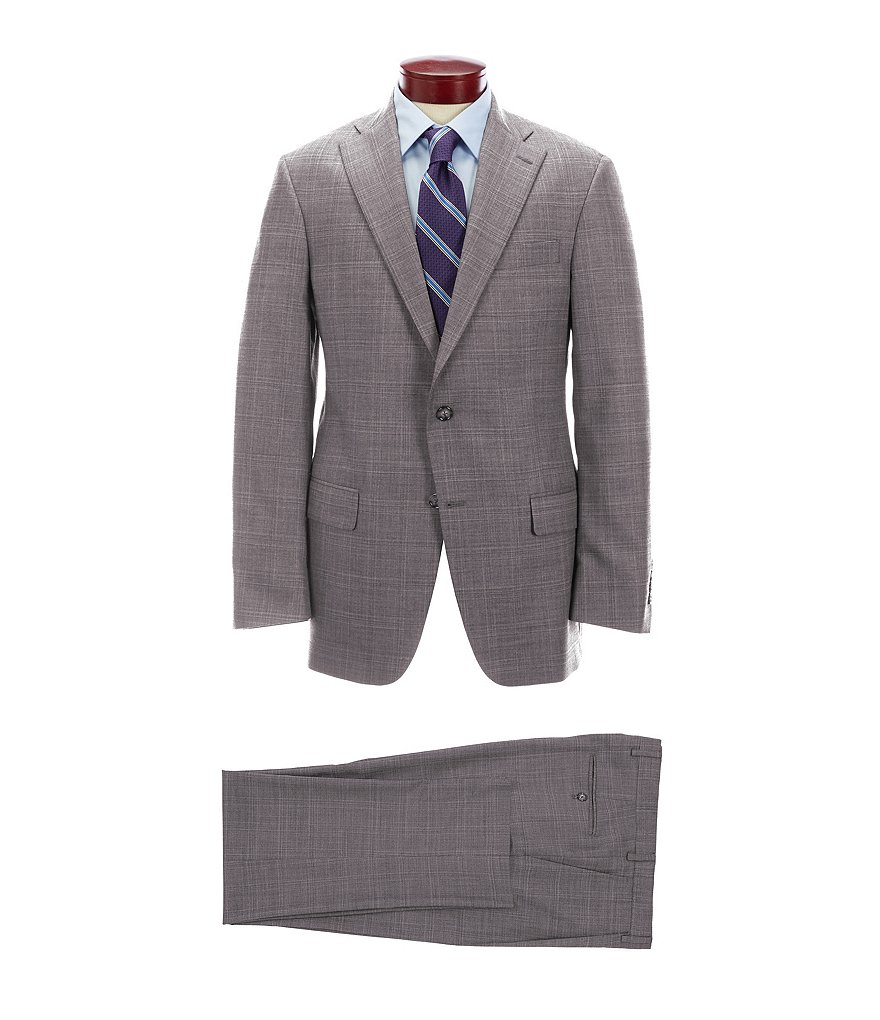 Hart Schaffner Marx Classic Fit Grey Fine Plaid Wool Blend Suit