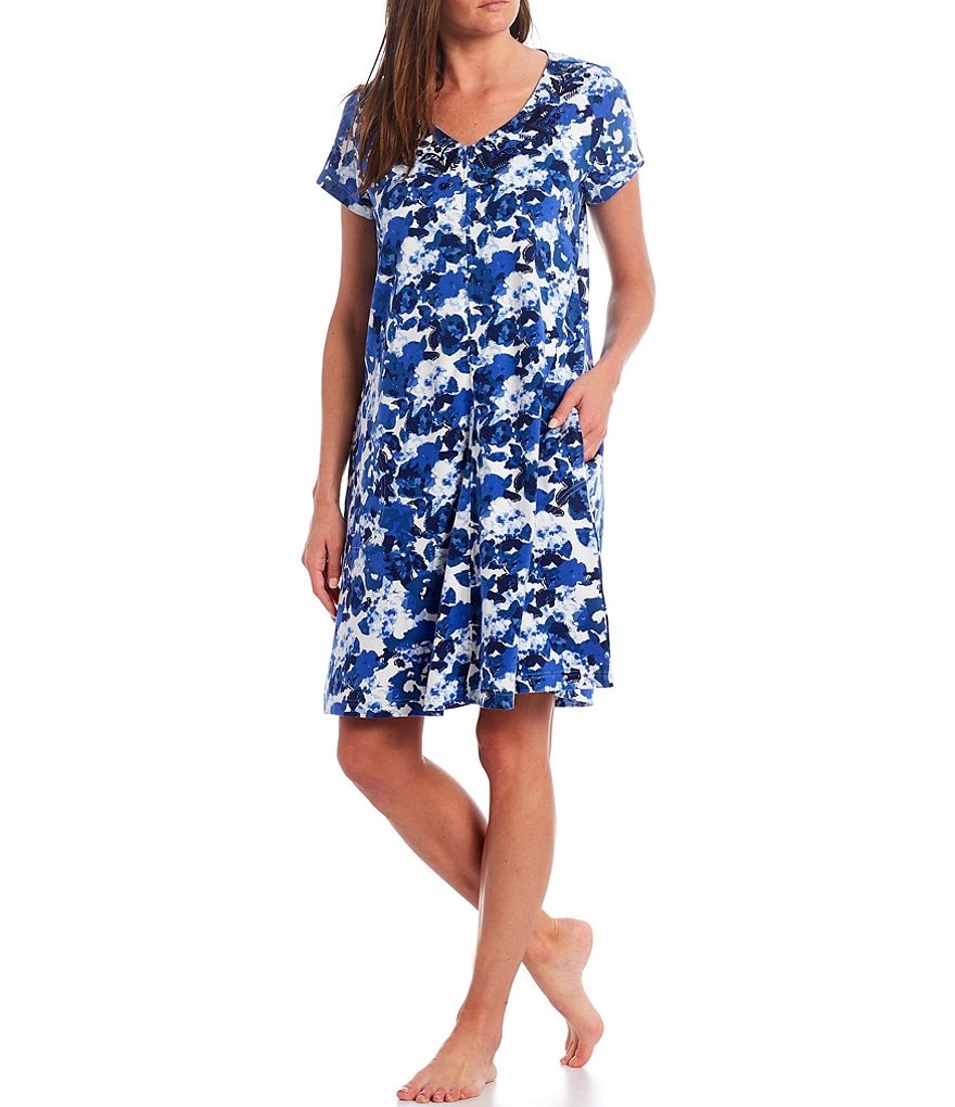 Go Softly Watercolor Floral Printed Knit Zip-Front Patio Dress