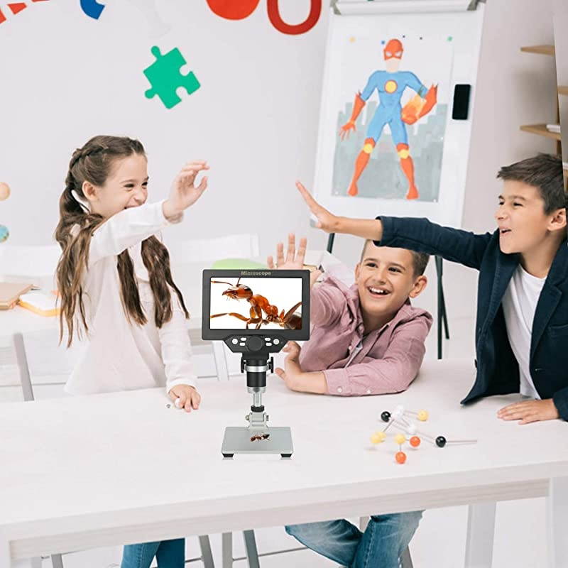 7 inch LCD Digital USB Microscope, 12MP 1-1200X Magnification Handheld Camera Video Recorder with screen,8 LED Light,Rechargeable Battery for Circuit Board Repair Soldering PCB Coins jewelry