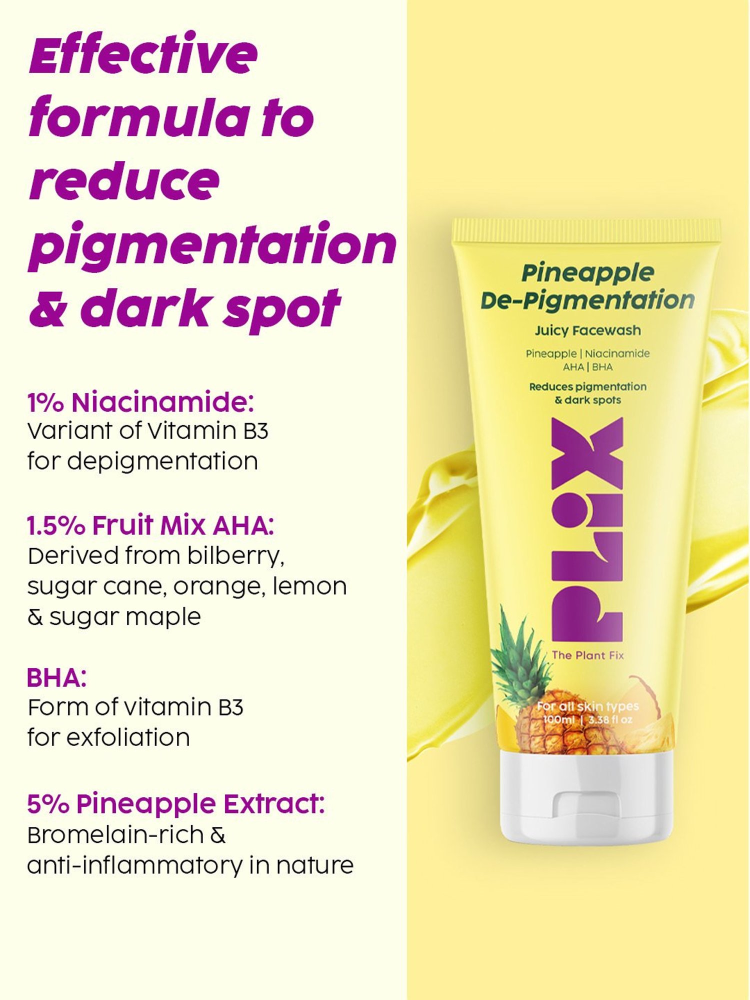 PLIX THE PLANT FIX Pineapple De-Pigmentation Smoothie Moisturizer, Dewy Serum & Juicy Facewash Combo