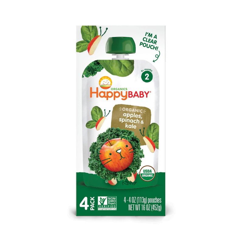 HappyBaby 4pk Organic Apples Spinach & Kale Baby Food Pouch - 16oz