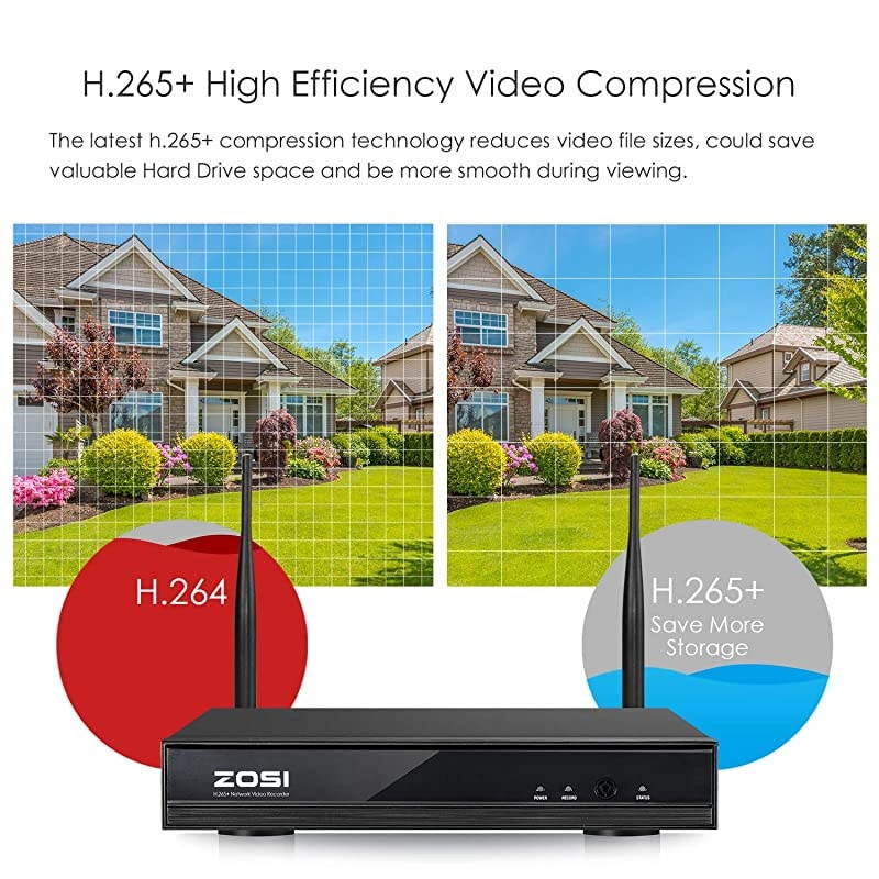 Wireless Security Cameras System H.265+ 8Channel 1080P Video Surveillance NVR and 4pcs HD 1080P 2.0MP Weatherproof WiFi IP Cameras with 65ft Night Vision,Motion Detection,No Hard Drive