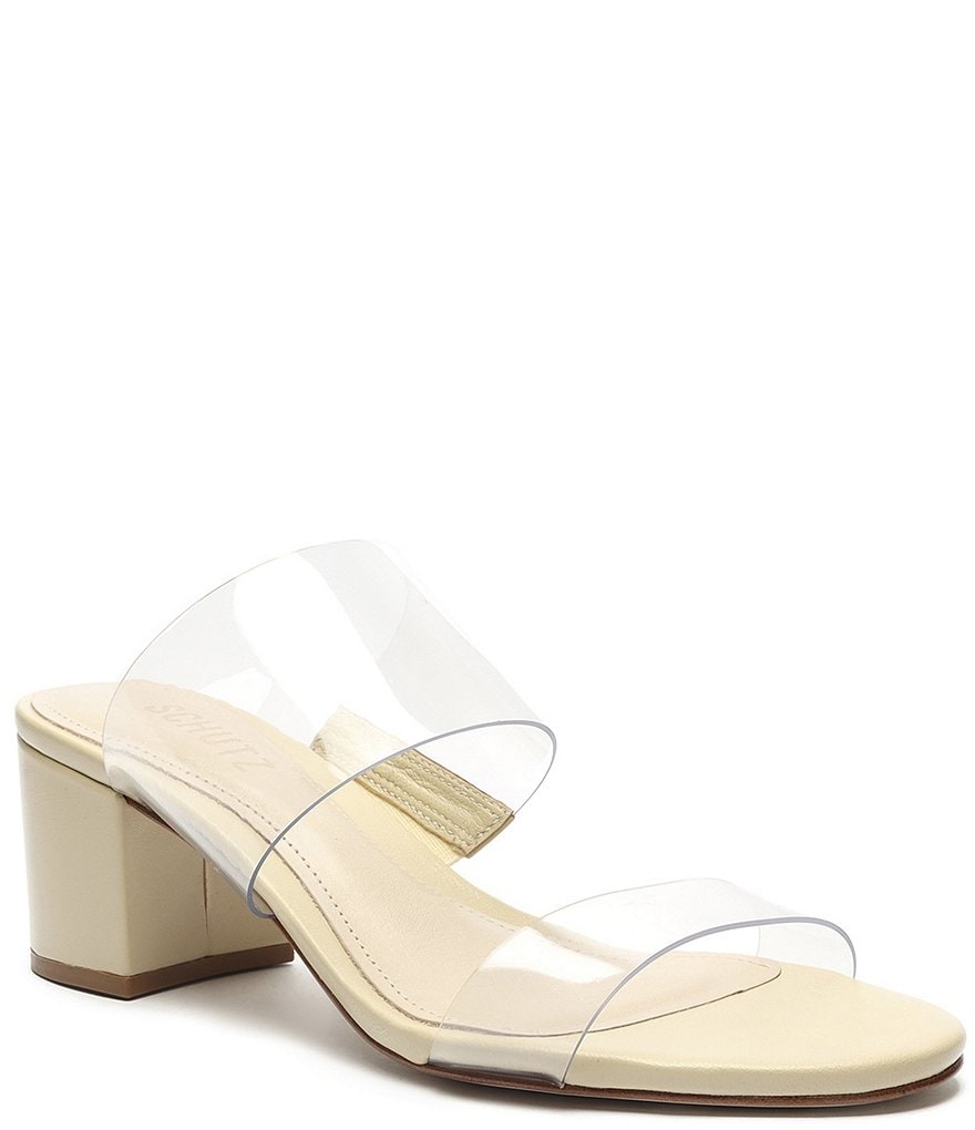 Schutz Victorie Clear Vinyl Block Heel Slides