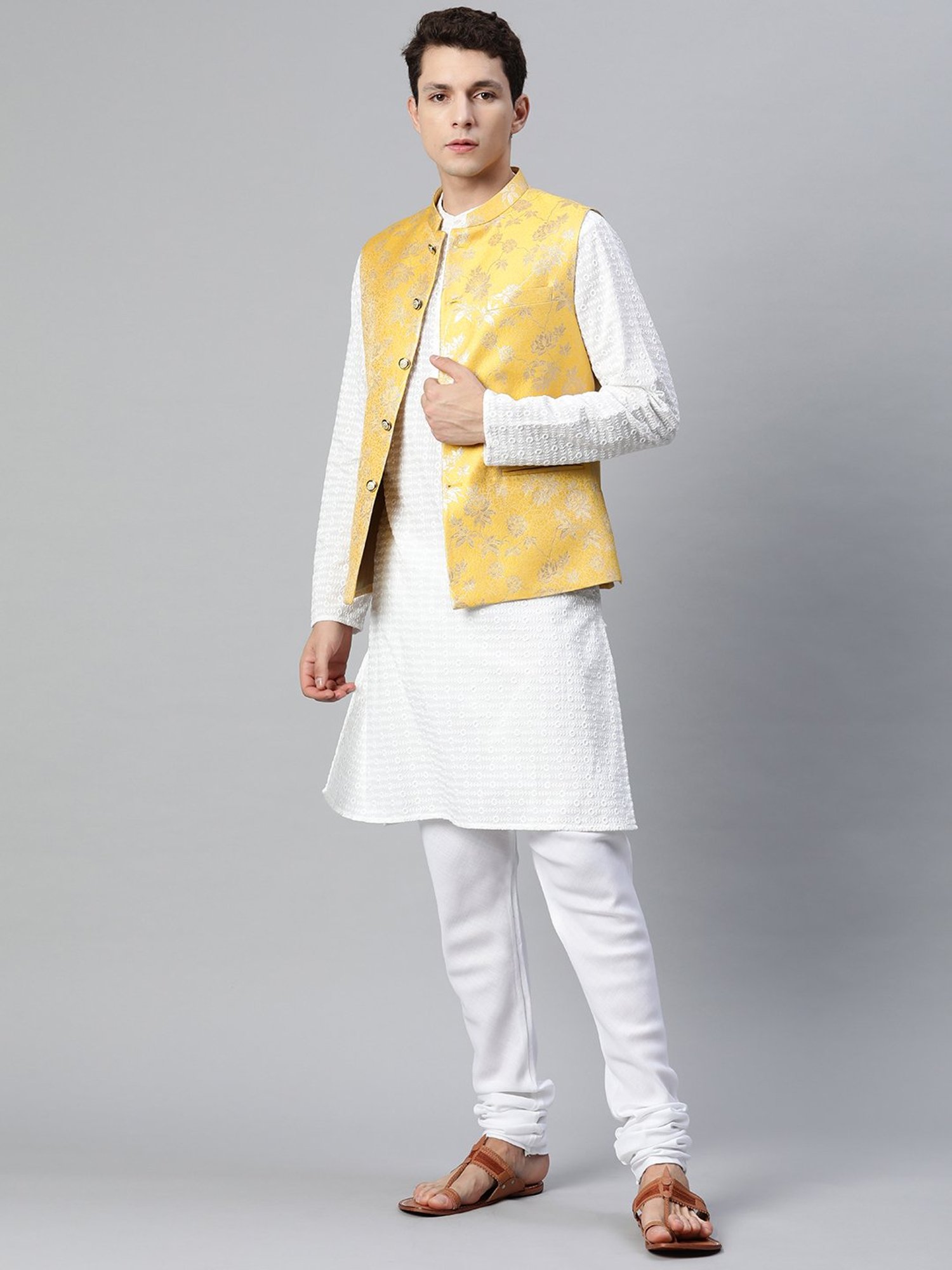 ManQ Yellow Slim Fit Nehru Jacket