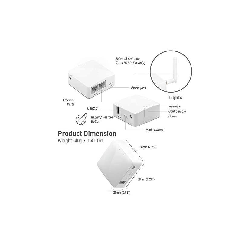 GL-AR150 Mini Travel Router with 2dbi External Antenna, Wi-Fi Converter, OpenWrt Pre-Installed, Repeater Bridge, 150Mbps High Performance, OpenVPN, Programmable IoT Gateway