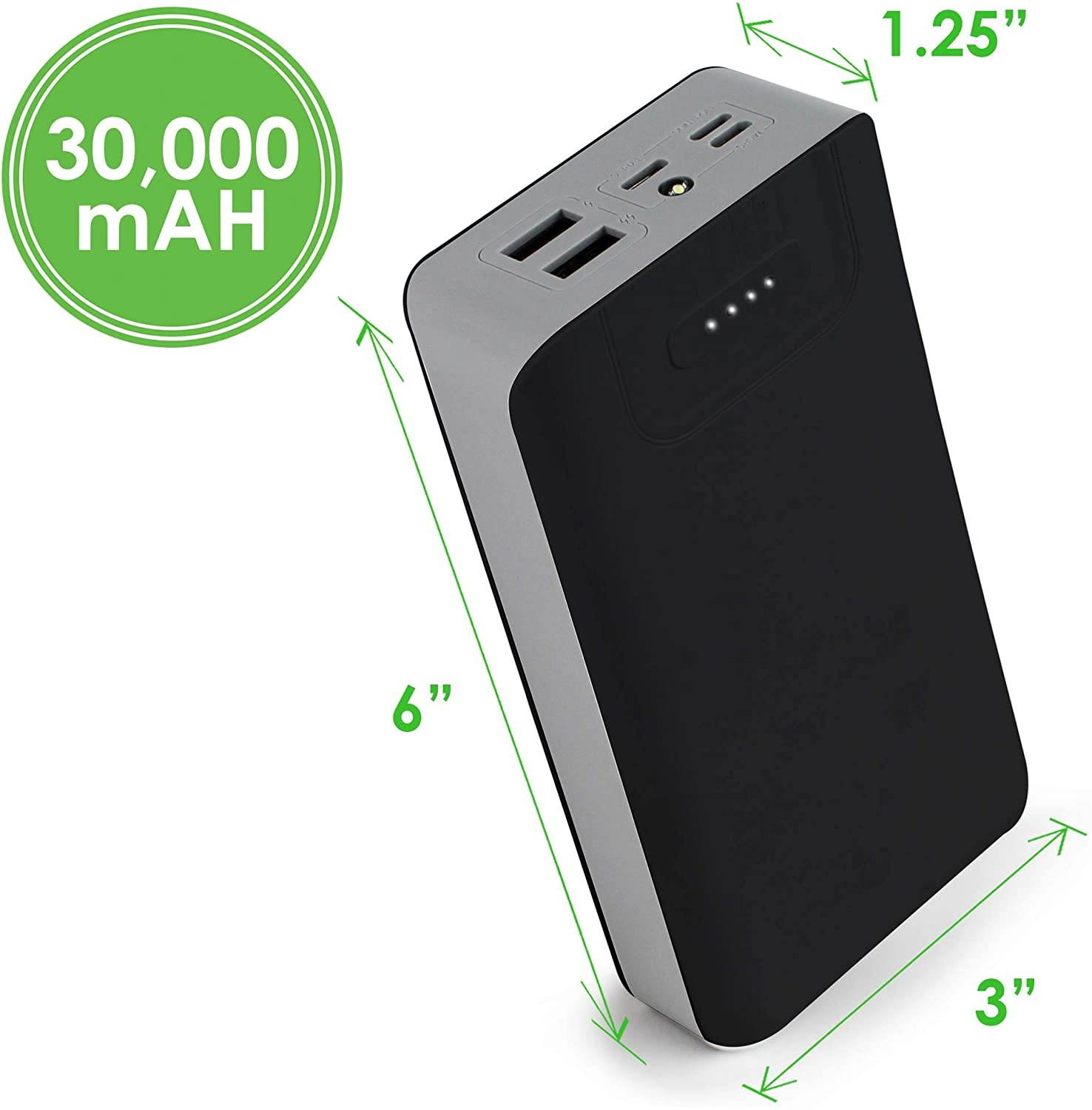 Aduro Portable Charger Power Bank 30000mAh External Battery Pack Phone Charger for Cell Phones with Dual USB Ports for iPhone iPad Samsung Galaxy Android and USB Devices (Black/Grey)