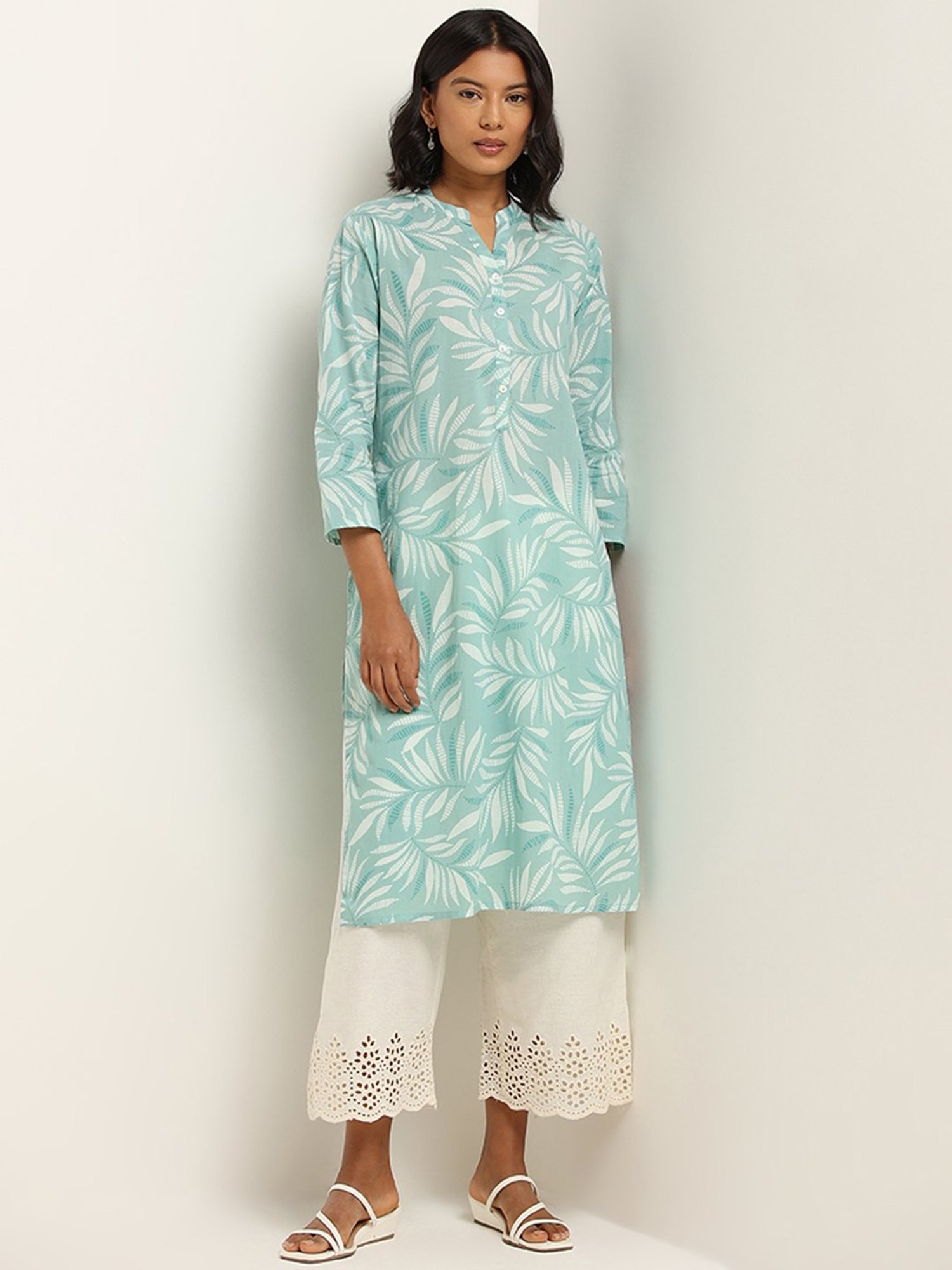 Utsa by Westside Turquoise Straight Fit Printed Kurta