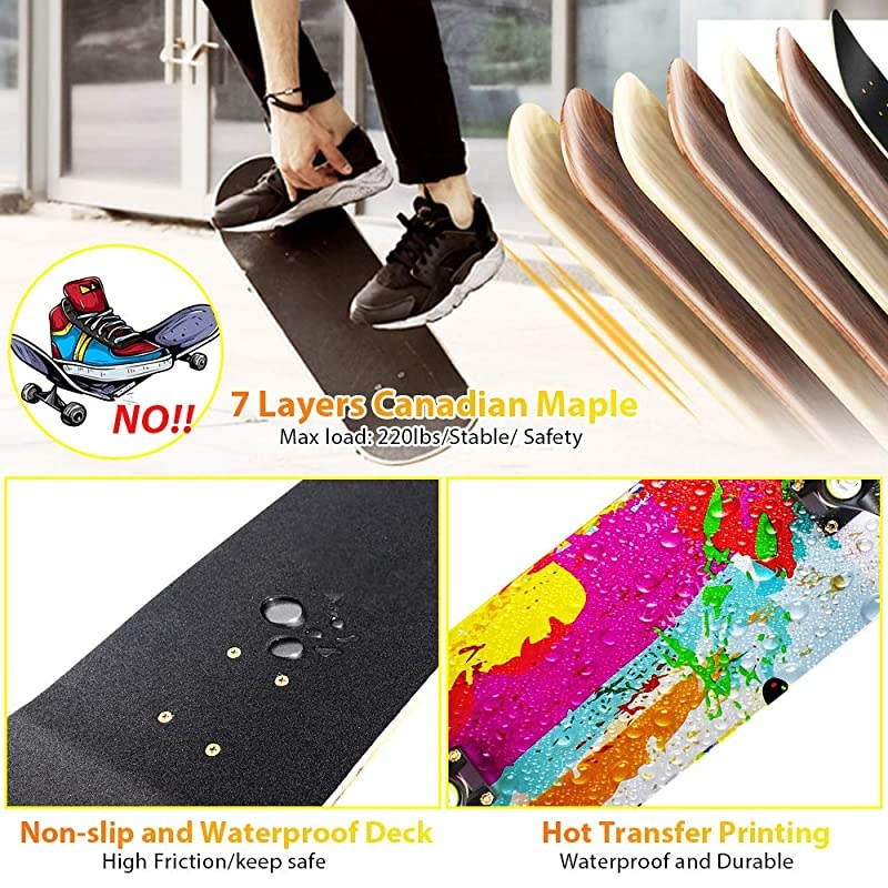 SkateboardsComplete Skateboards for Beginners Kids Boys Girls Adults YouthStandard Skateboards 31x8 with 7 Lays Maple Deck Pro Skateboards Longboard Skate Boards CB7LBBKKVZ