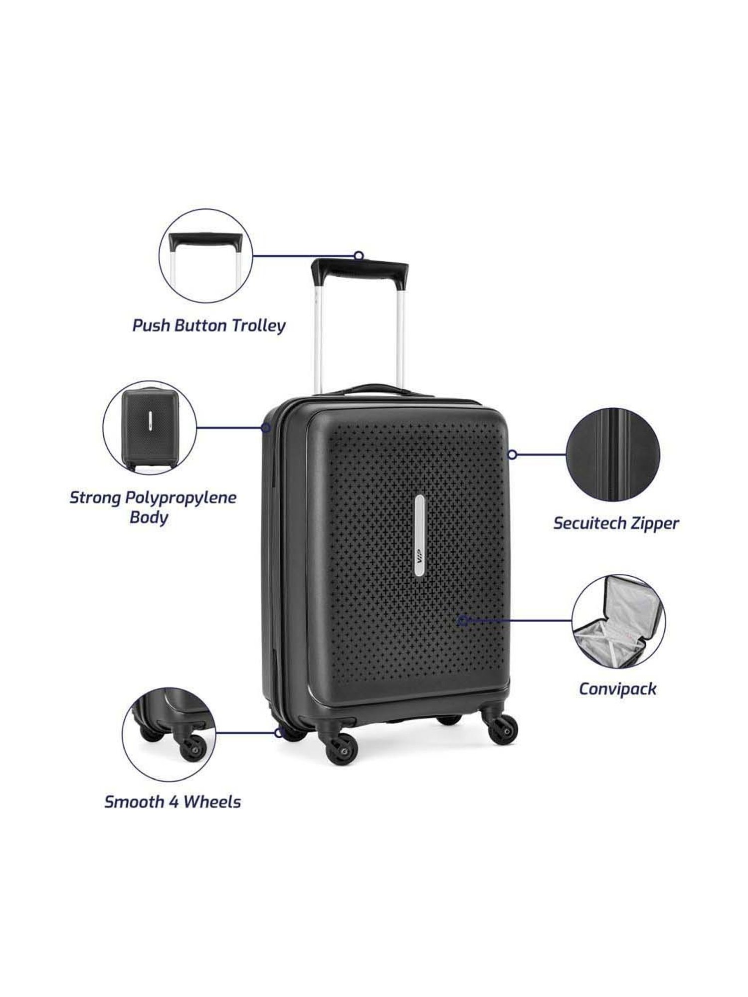 VIP Stargaze Black Printed Hard Small Trolley Bag - 38 cm