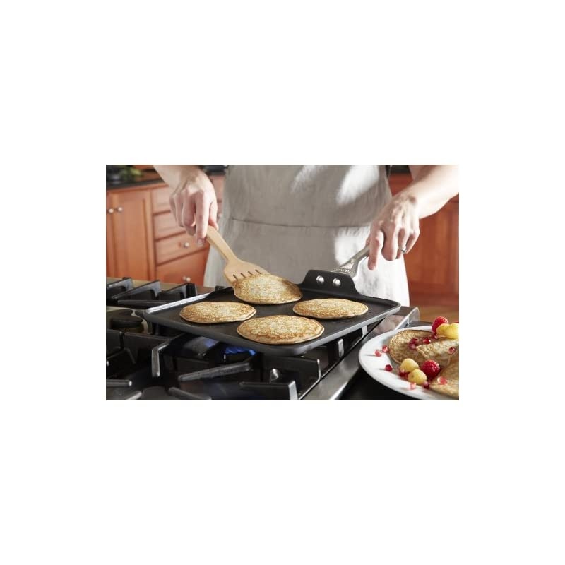 Contemporary Hard-Anodized Aluminum Nonstick Cookware, Square Griddle Pan, 11-inch, Black