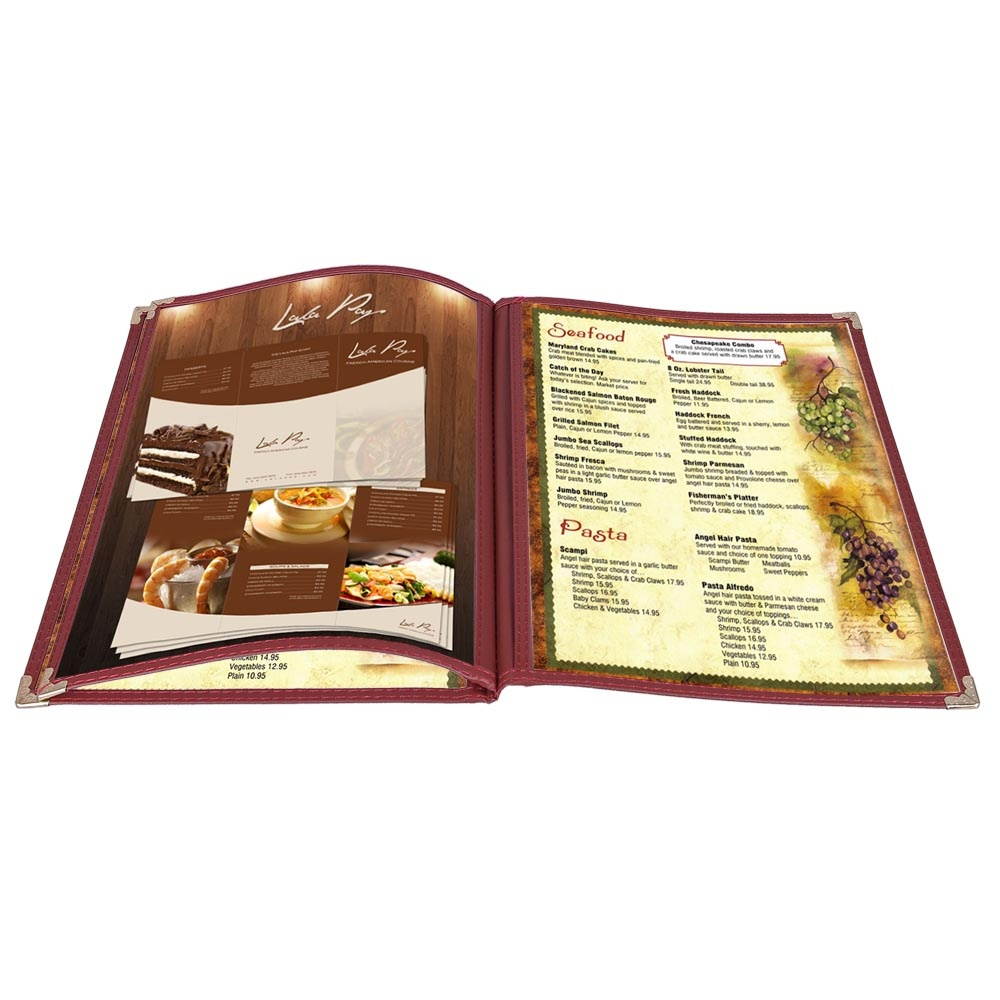 30pc 8.5x14 Menu Cover Trifold 6 View 3 Page Restaurant Cafe Book Clear Burgundy