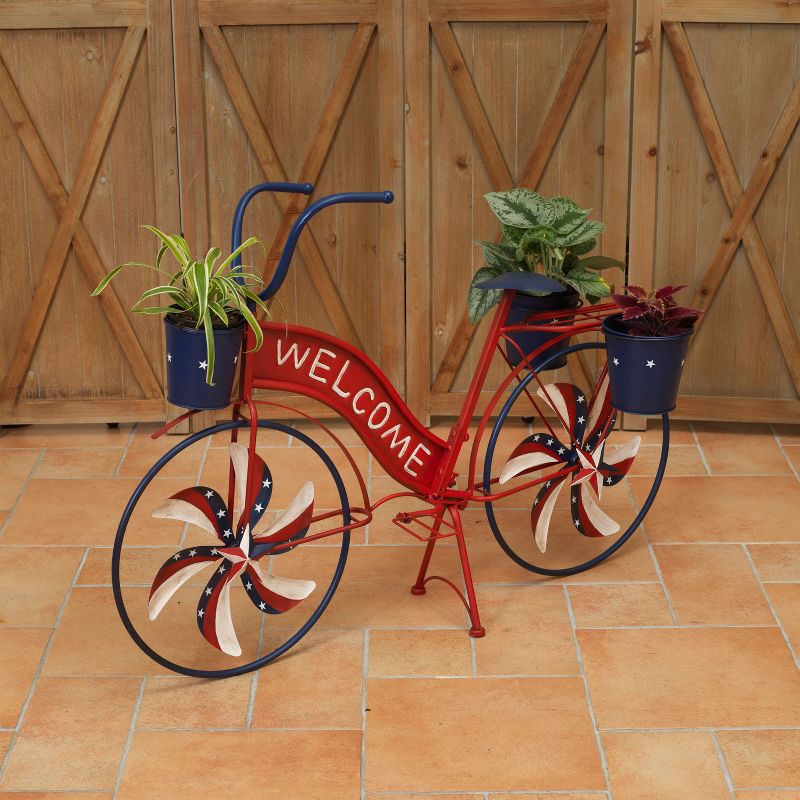 Gerson International 37-Inch Long Metal Bicycle with Spinning Spokes and Planters