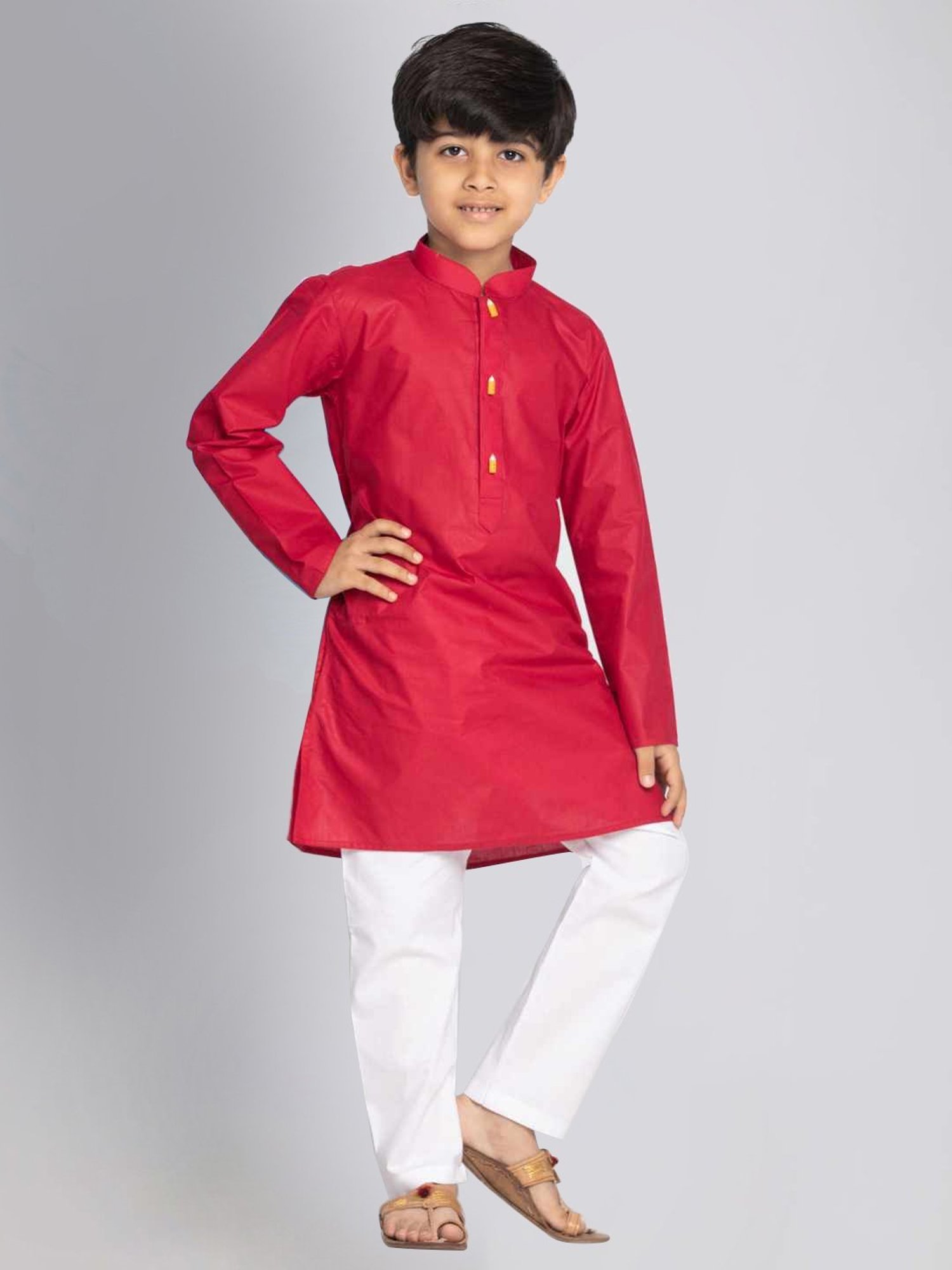 VASTRAMAY Kids Maroon Regular Fit Kurta Set
