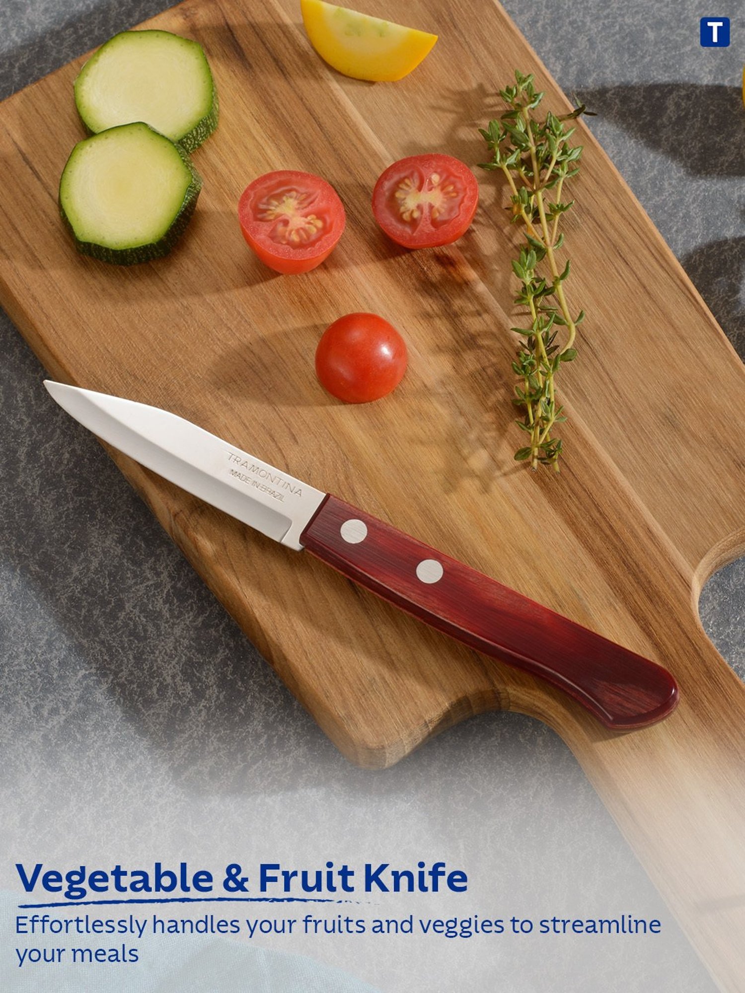 Tramontina Polywood Stainless Steel Vegetable & Fruit Knife 3" Plain Edge Polywood Handle