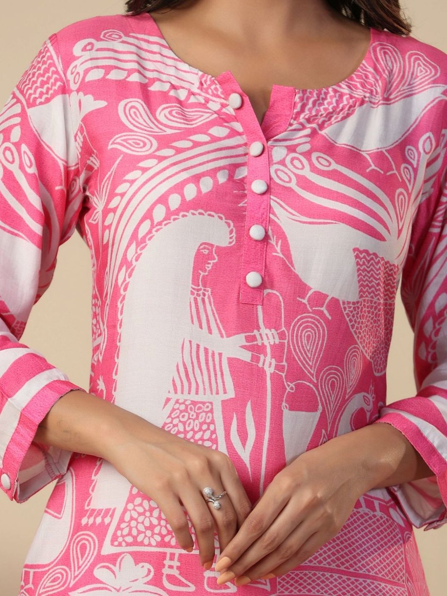 Autumnlane Pink Charan Candy Muslin Tunic with Pant Co-ord Set