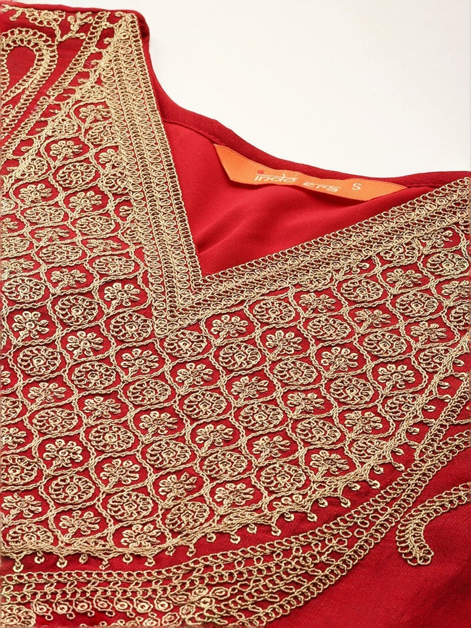 Indo Era Red Embroidered Kurta Pant Set With Dupatta