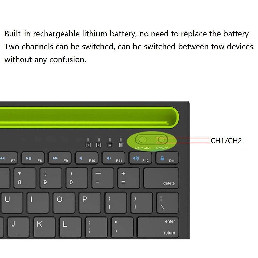 Rechargeable Bluetooth Mini Keyboard with Phone Holder Wireless Multimedia Dual Channel Keyboard for Tablet/Laptop/Phone,Compatible with iOS/Windows/Android (Black Dual Channel)