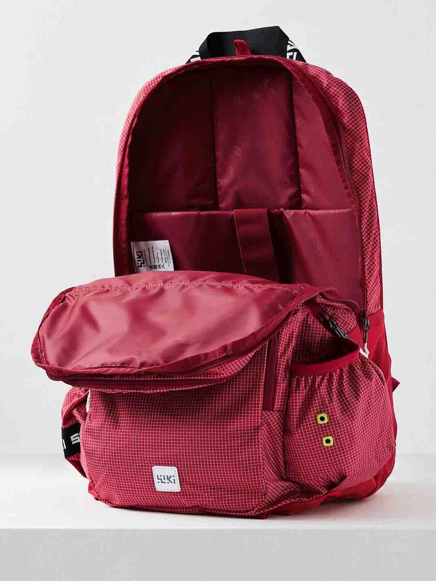 Wiki Back to School Squad 4 Red Polyester Checks Backpack - 40 Ltrs