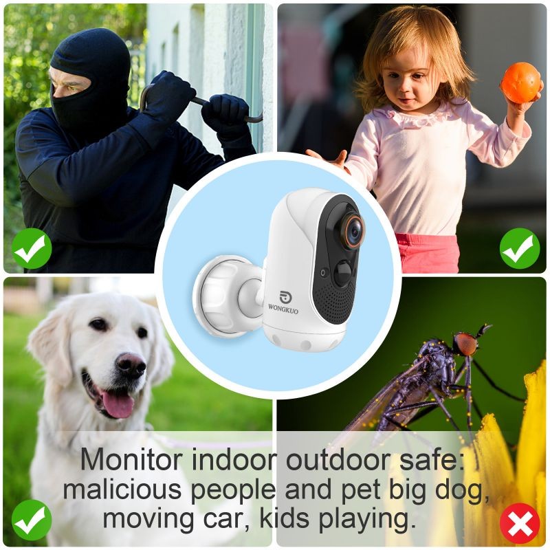 WONGKUO Home Security Camera Outdoor, IP/Network Camera, Wireless Surveillance Security Cameras With 1080P Night Vision/ PIR Motion Detection/ 2-Way Audio/ IP65 Waterproof