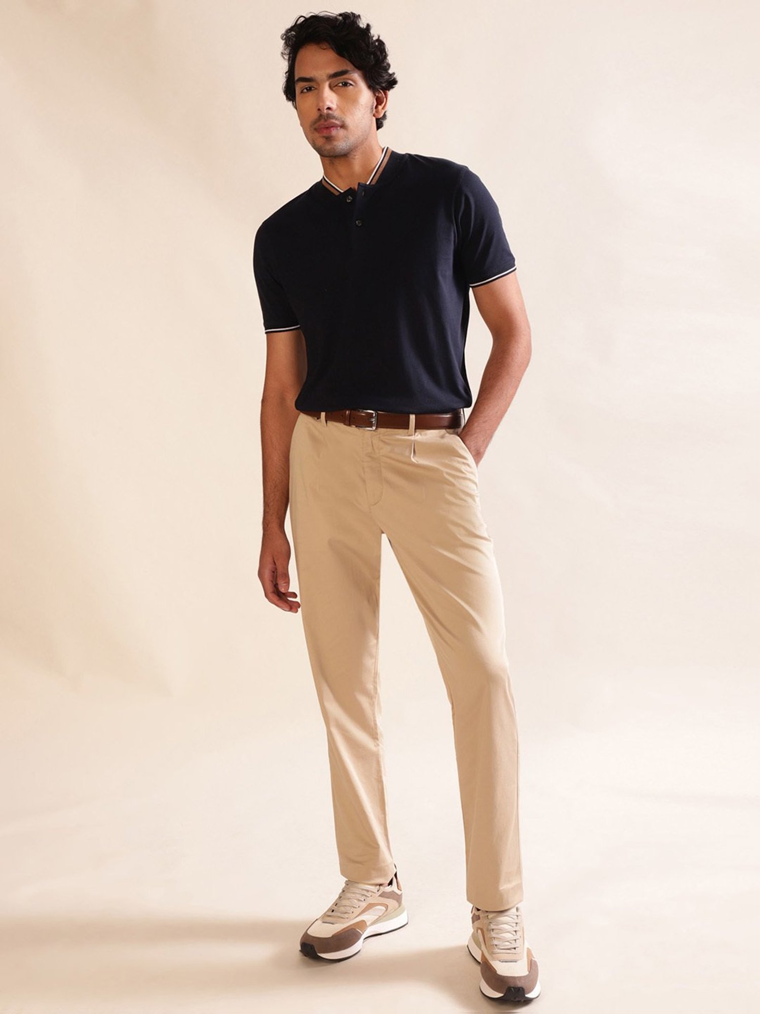 ANDAMEN Navy Regular Fit Cotton T-Shirt