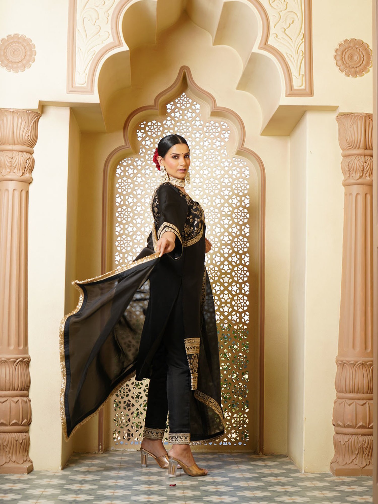 Monk and Mei Ghazal Brocade Kurta, Sharara & Dupatta