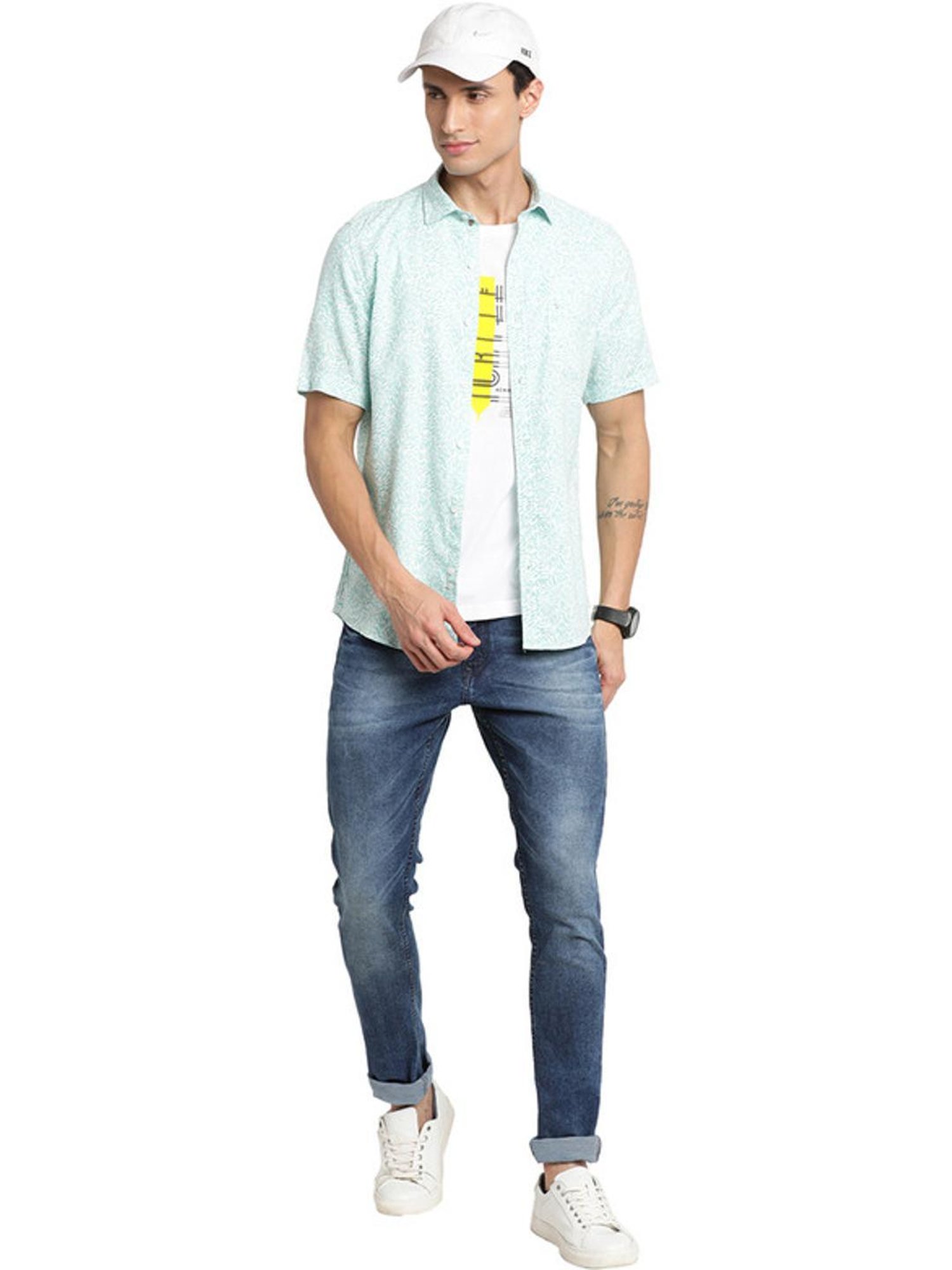 Kuons Avenue Cobalt Blue Slim Fit Denim Shirt