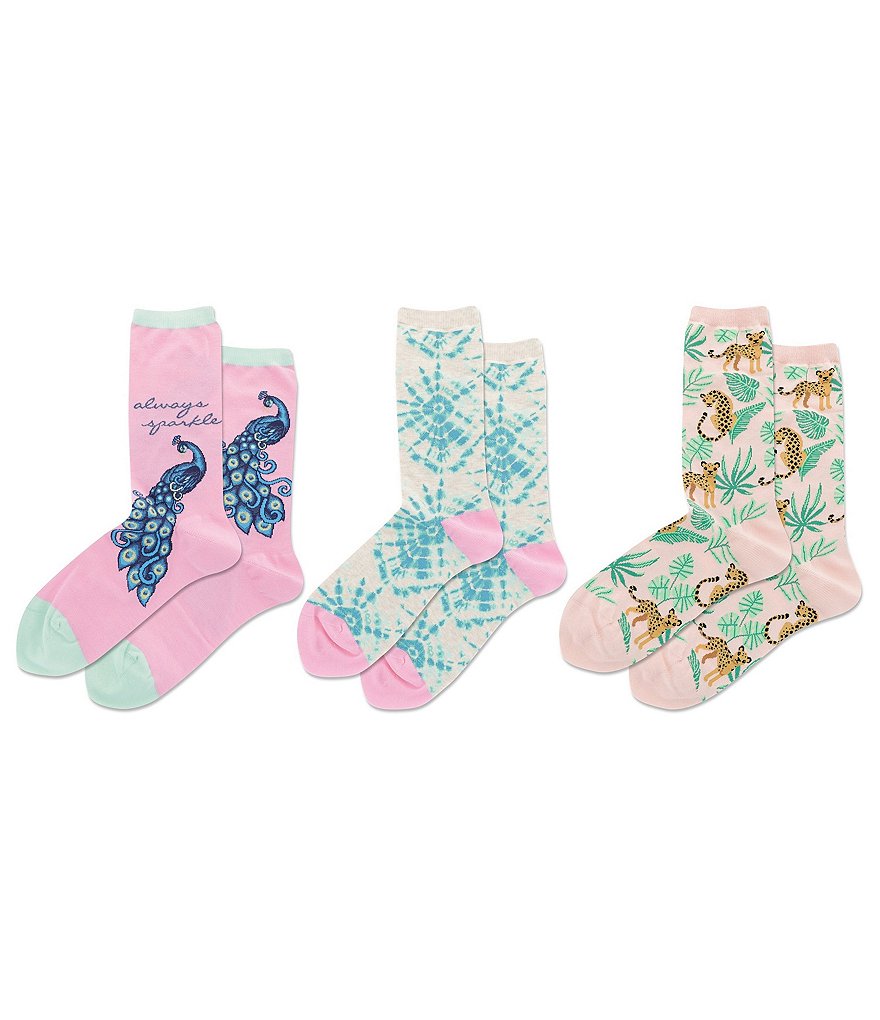 Hot Sox Women's Peacock Crew Socks, 3 Pack