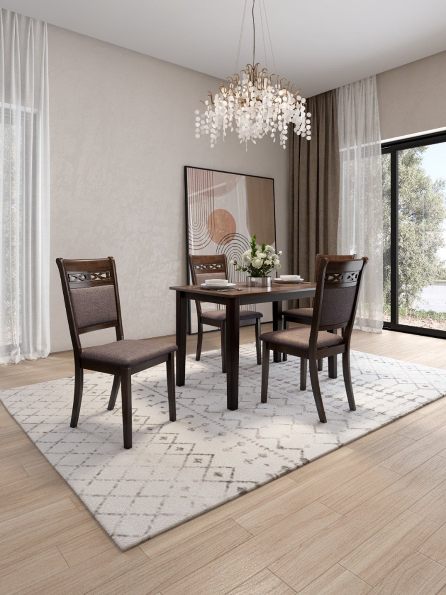 Nilkamal Olivia Brown Solid Wood - Rubberwood 6 Seater Dinning Table set