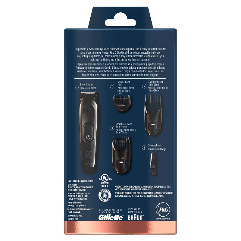 King C. Gillette Men's Cordless Beard Trimmer + 3 Interchangeable Combs