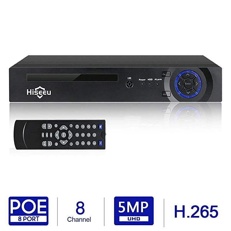 8Channel PoE Network Video RecorderH265x CompressionSupported 8CH 5MP4MP3MP1080P ONVIF IP CameraMotion AlarmAppEmail Alerts247Motion RecordUSB BackupVGA and HDMI Output NO HDD