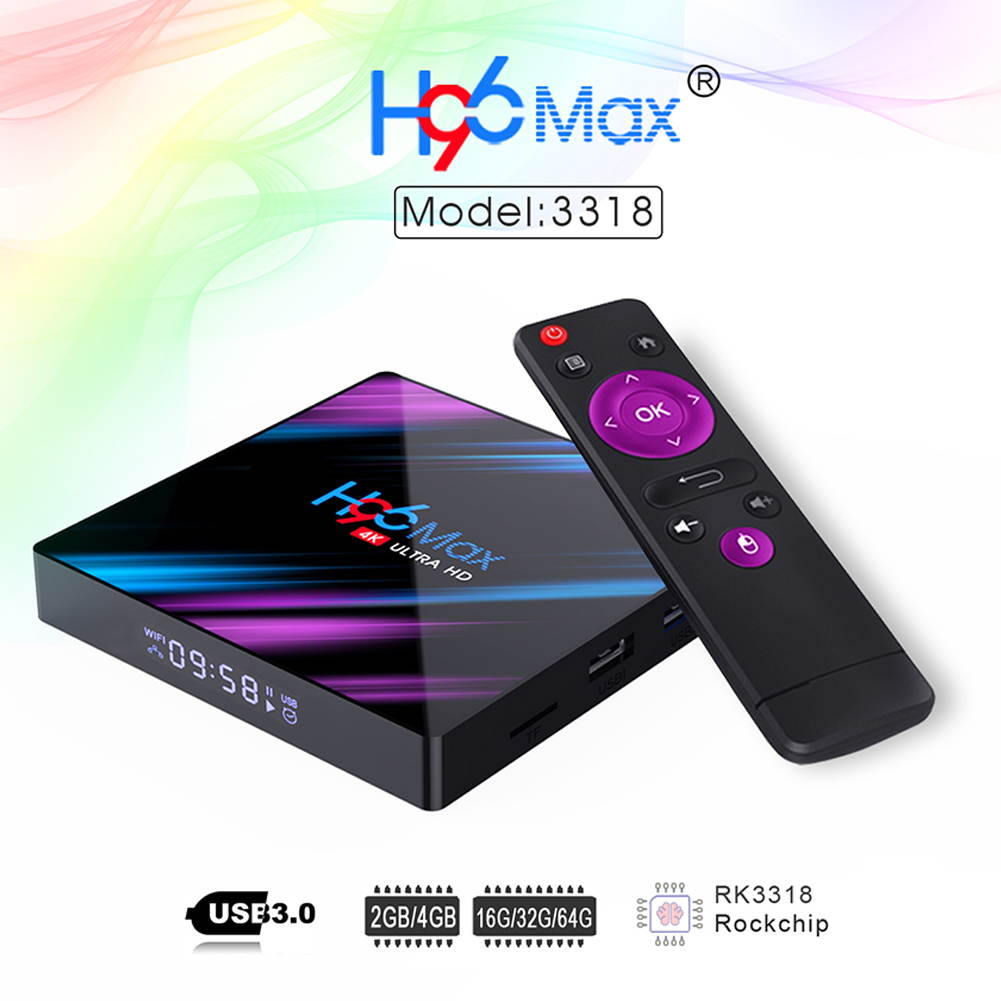 Android 10.0 TV Box,H96 Max 2020 Upgraded 5G Version RAM 4GB DDR3 64GB ROM Quad-Core Support 4K Ultra HD/H.265 / Dual WiFi 2.4G + 5G / HDMI / 3D Ethernet Bluetooth Android TV Video Play Box