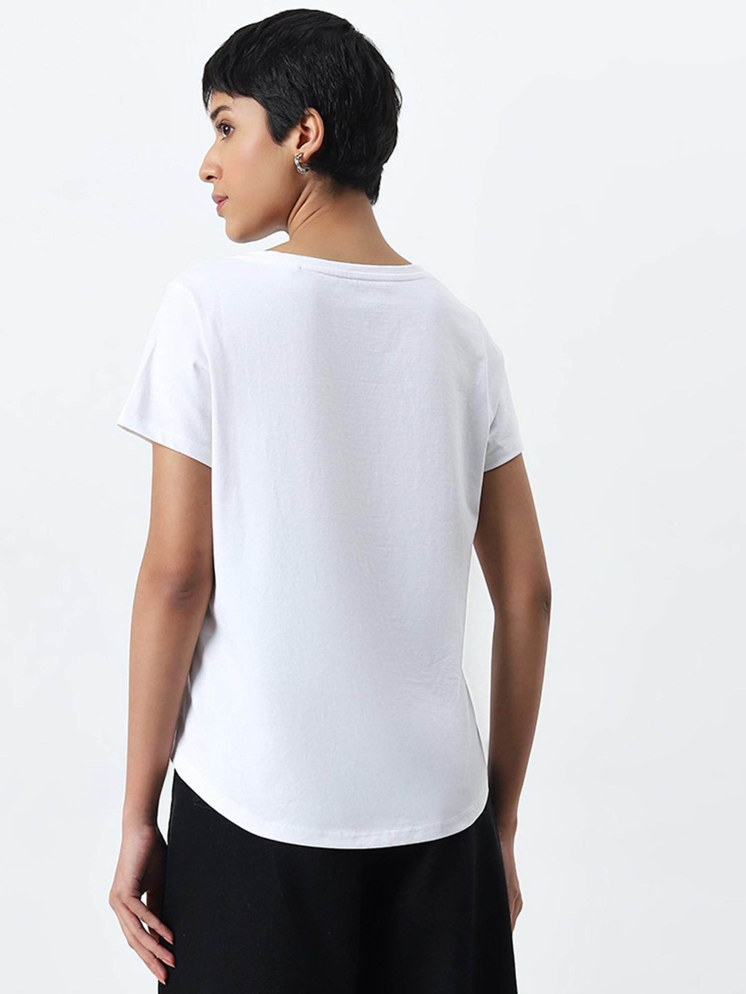 LOV by Westside White Floral Printed Cotton T-Shirt