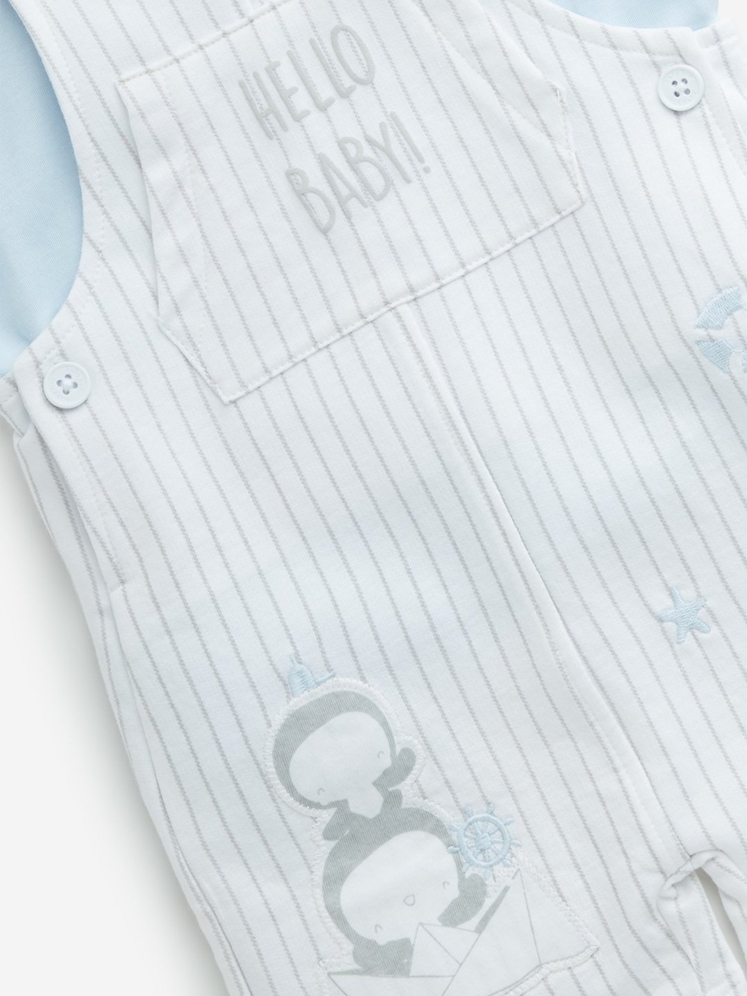 HOP Baby by Westside White Striped Dungaree with Cotton T-Shirt Set