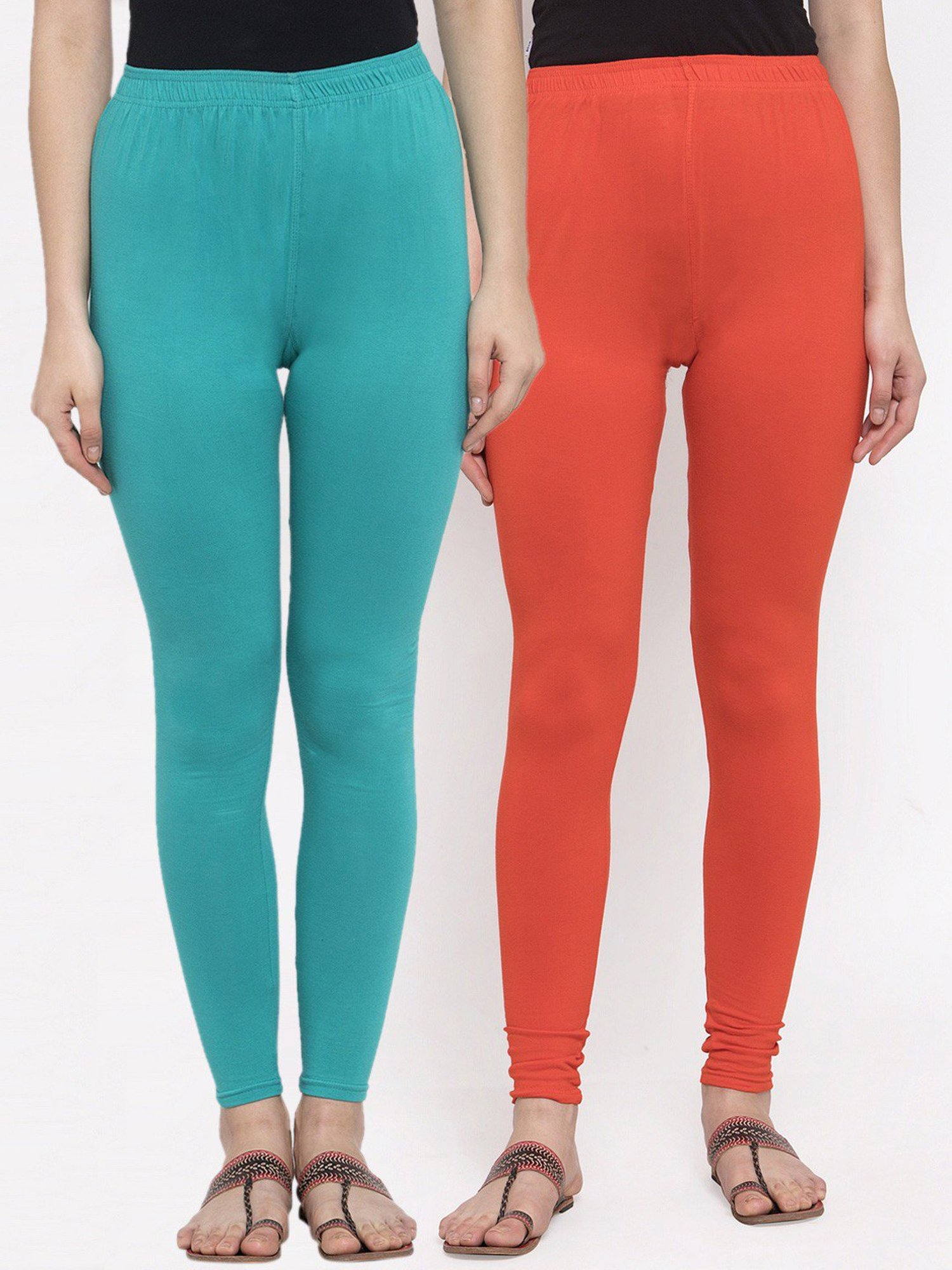 TAG 7 Orange & Turquoise Leggings - Pack of 2