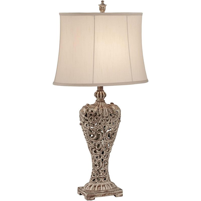 Regency Hill Antique Table Lamp Classic Gold Open Scroll Off White Oval Shade for Living Room Family Bedroom Bedside Nightstand