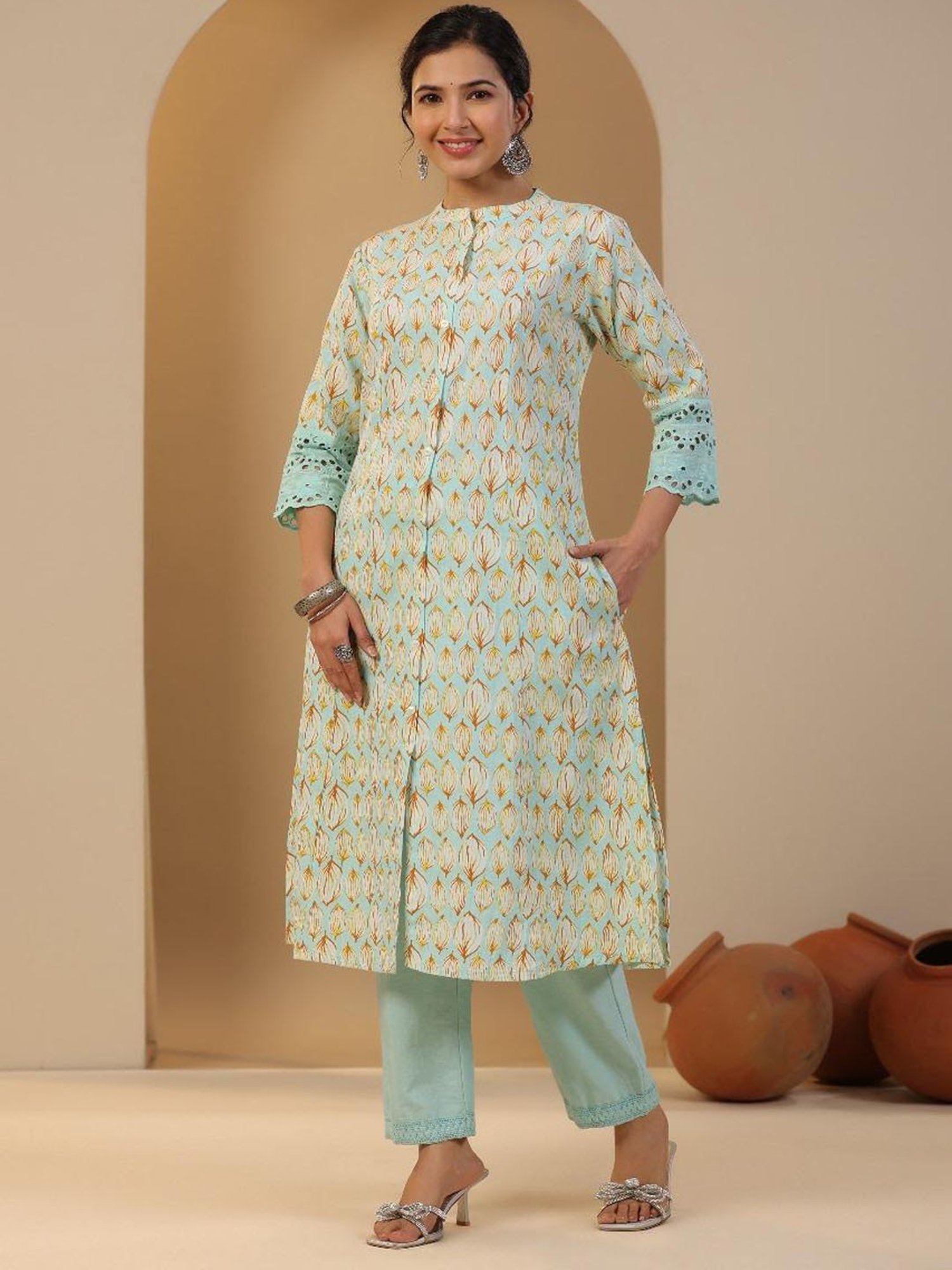 Autumnlane Rachna Mint Cotton Kurta Pant Set