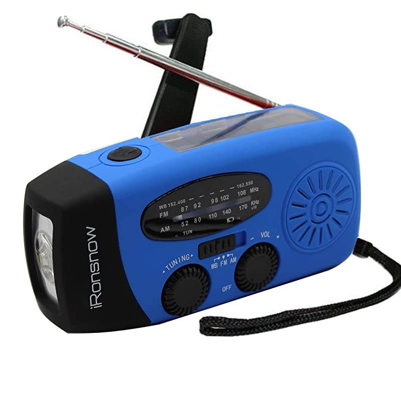 Upgraded Version  IS088+ 1000mAh Solar Hand Crank Radio AMFMNOAAWB Weather Emergency Radio Dynamo LED Flashlight Power Bank for iPhoneAndroid Smart Phone Blue