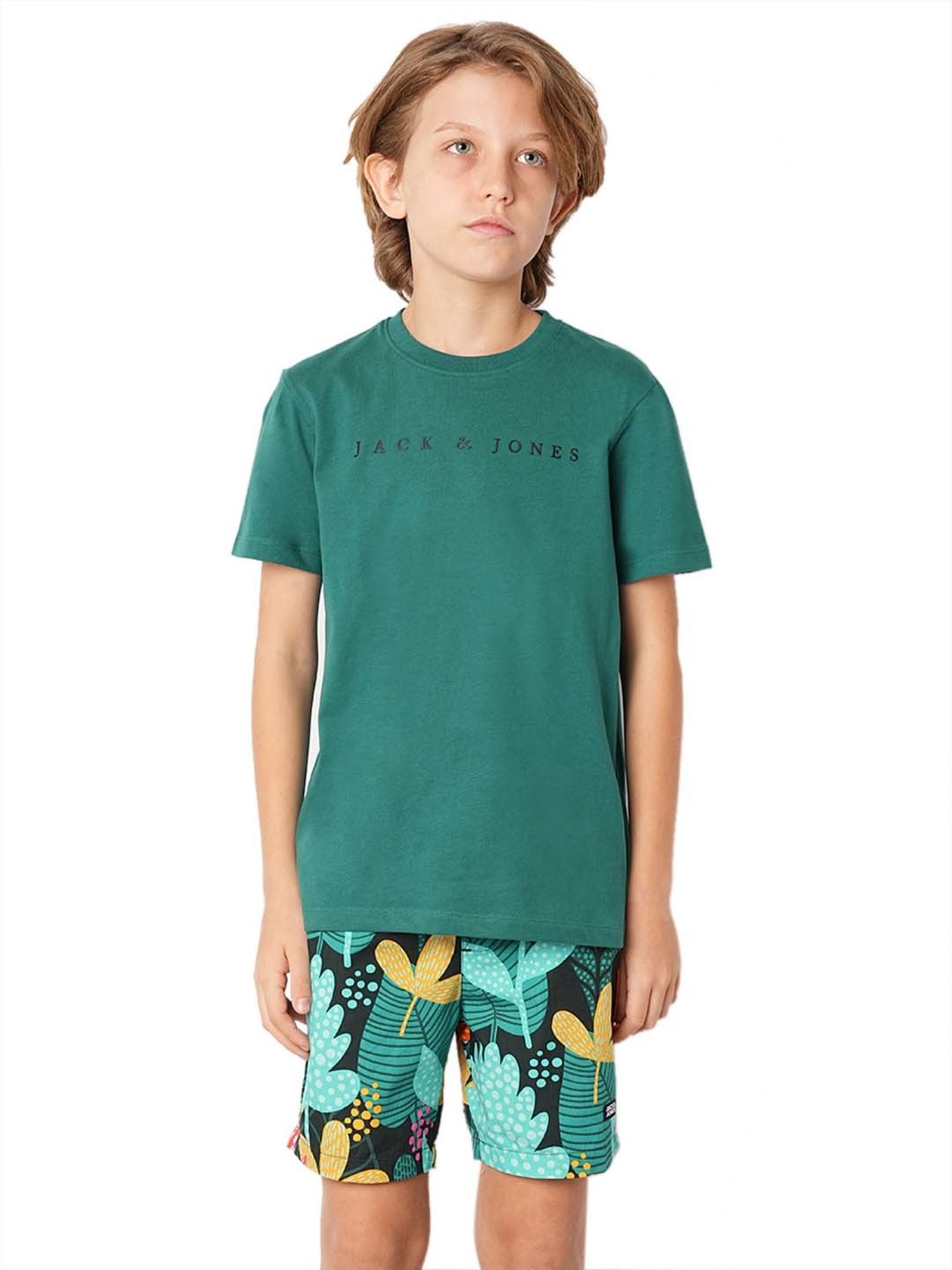 Jack & Jones Junior Teal Blue Cotton Printed T-Shirt