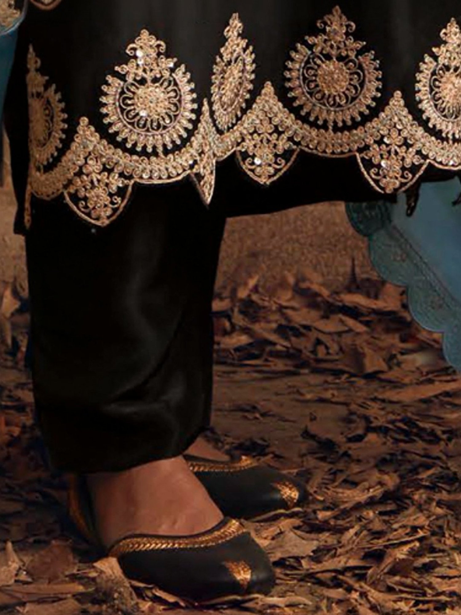 Indo Era Black Embroidered Kurta Pant Set With Dupatta