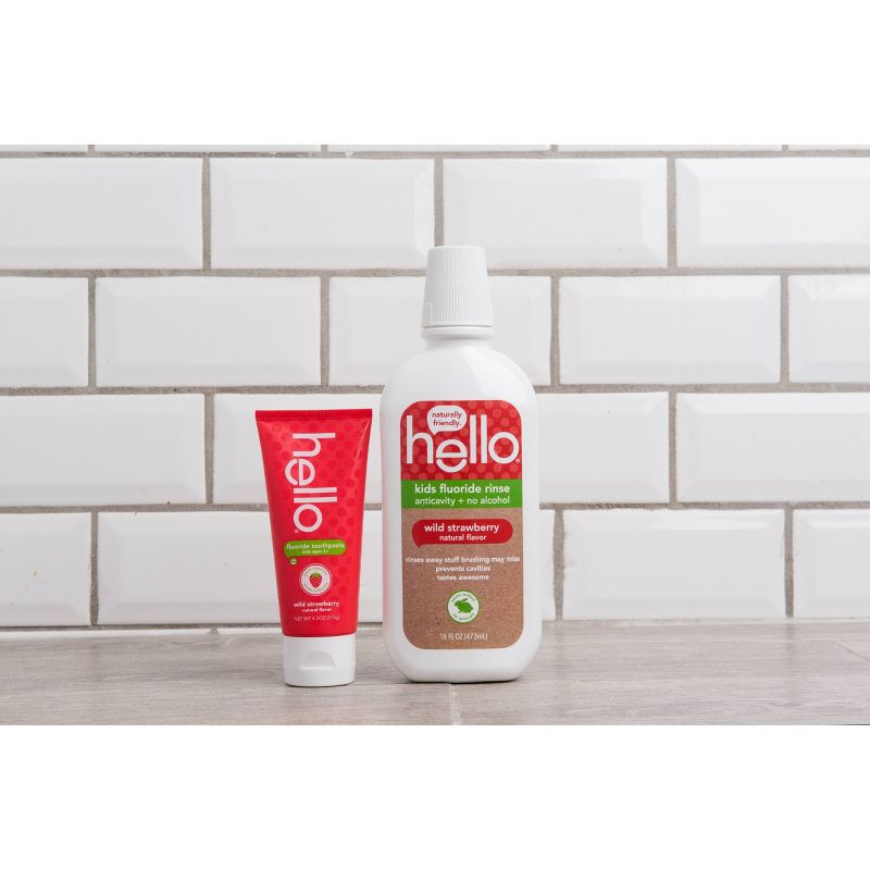 hello Kids ADA Approved Anti-cavity Fluoride Toothpaste SLS Free + Vegan Natural Wild Strawberry - 4.2oz/4pk