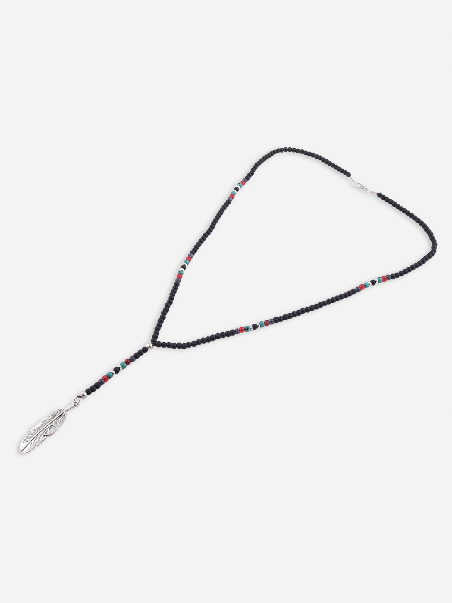 The Bro Code Black Beaded Feather Charm Necklace For Men