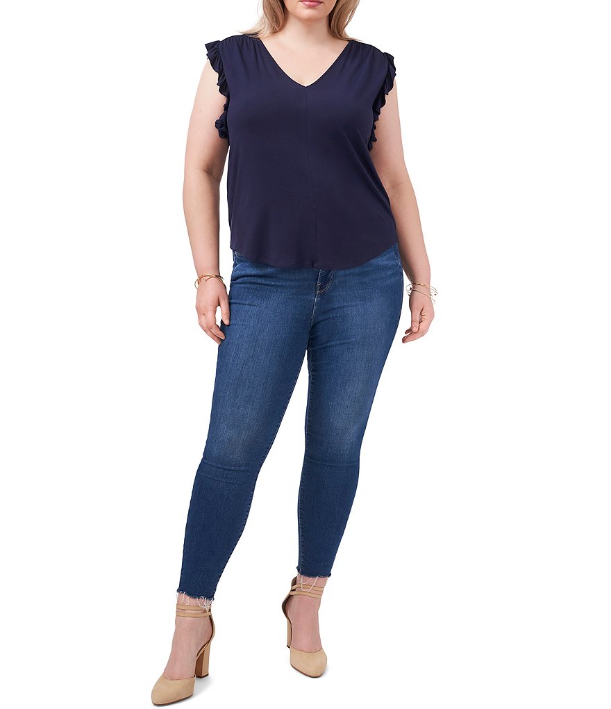 1. STATE Plus Size V-Neck Ruffle Sleeveless Top